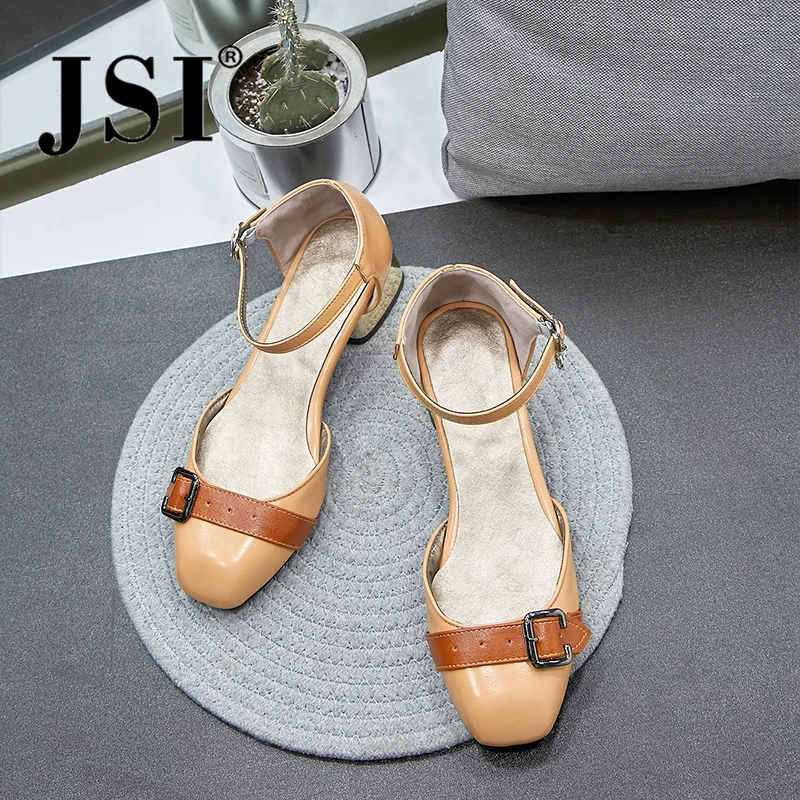 JSI/женские туфли-лодочки однотонные женские туфли на квадратном каблуке средней высоты с пряжкой демисезонные туфли-лодочки женская обувь из микрофибры je95