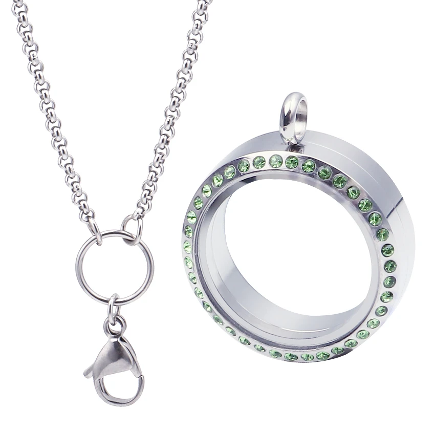 

10pcs/lot 30MM Stainless Steel Rhinestone Glass Living Memory Locket Pendant Necklaces Handmade Women Men Unisex Gift Jewelry