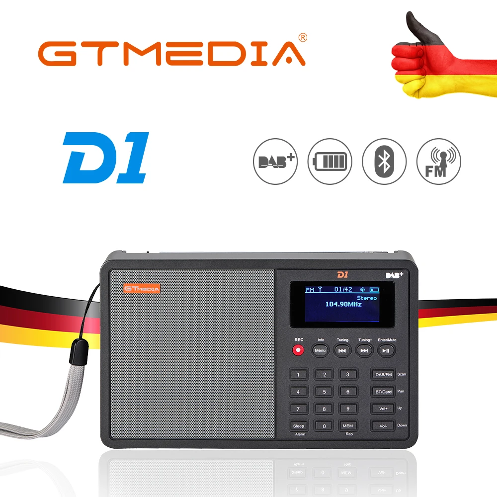 

Портативное мини-радио GTMEDIA D1 DAB +/TF/AUX, Ручной цифровой FM USB TF MP3-плеер, динамик, перезаряжаемый с батареей 18650