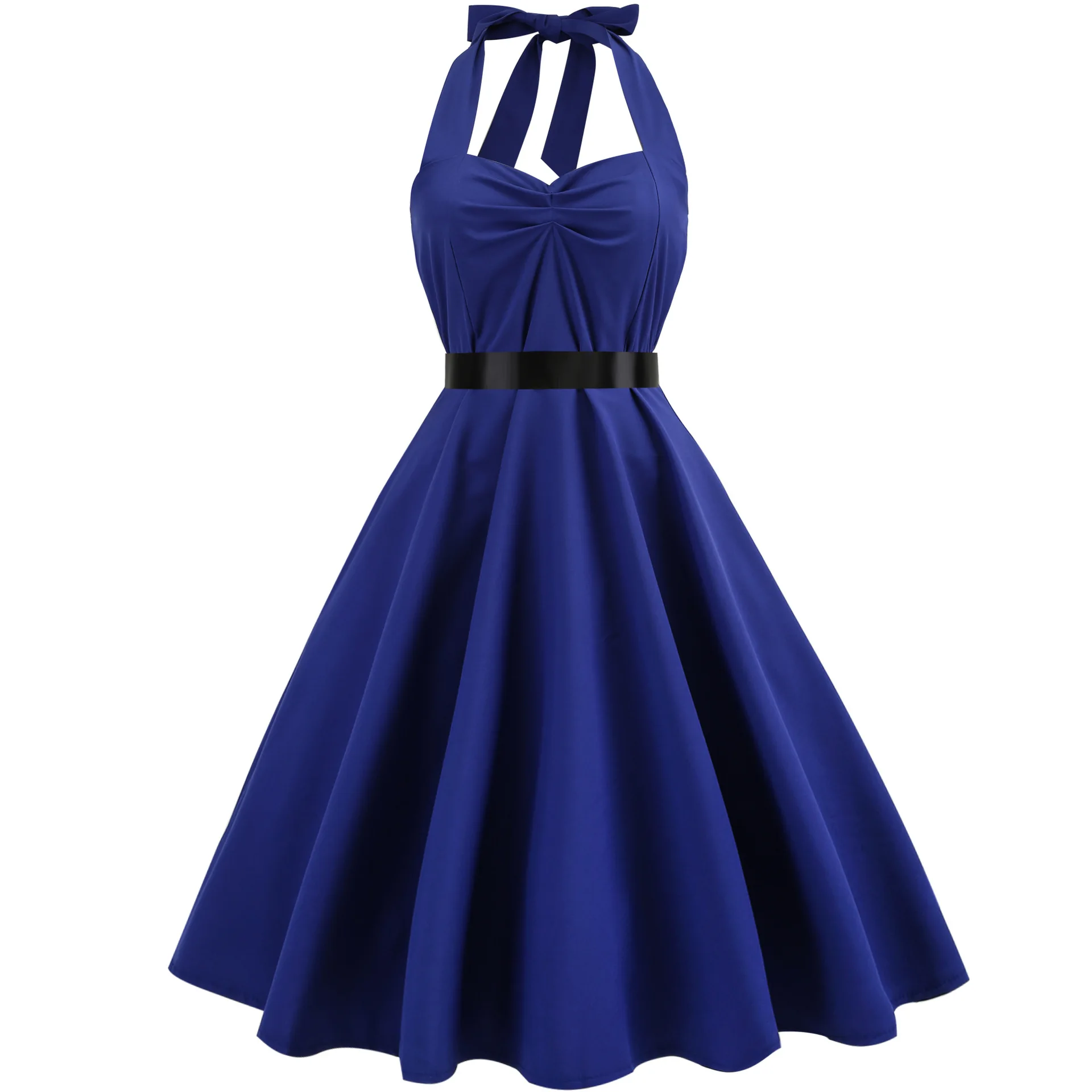 

New Fashion Retro Sleeveless Necktie Sexy Solid Color Dress