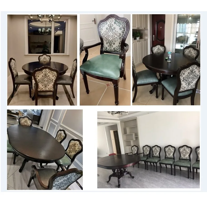 Раздвижной деревянный обеденный стол искусственный и синий кожаный стул WA640 |