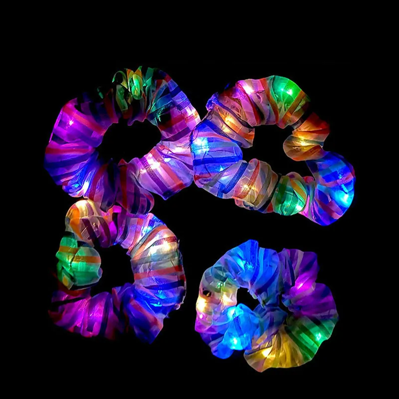 

2022 Girls LED Luminous Scrunchies Hairband Ponytail Holder Headwear Elastic Hair Bands Multicolor Hair Accessories For Girls