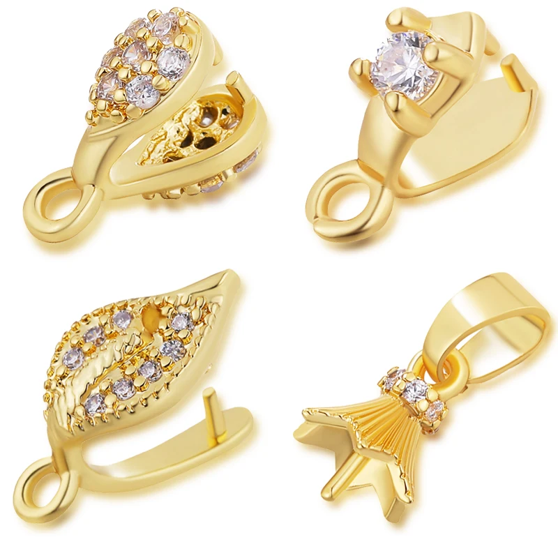 

6pcs Zircon Wholesale Pendants Clasps Clips Pinch Clips Bails Connectors Copper Jewelry Findings Crystal Charm Clasps Bail Beads