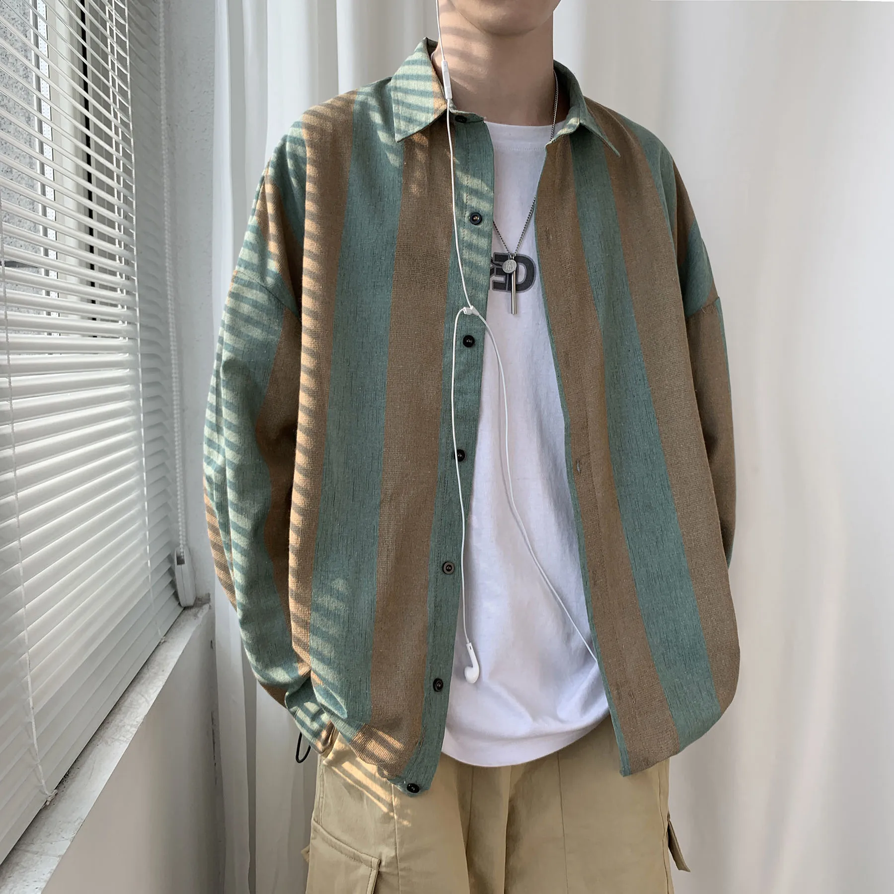 

Korean Style Shirts Casual Loose Fashion Cotton Autumn Harajuku Long Sleeve Button Up Shirts Chemise Homme Men's Clothing DB60ST