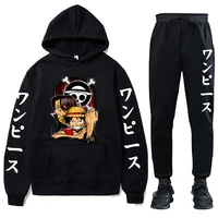 anime one piece tracksuit mens oversized hoodie and sweatpants long sleeve sportswear loose casual sets male clothes