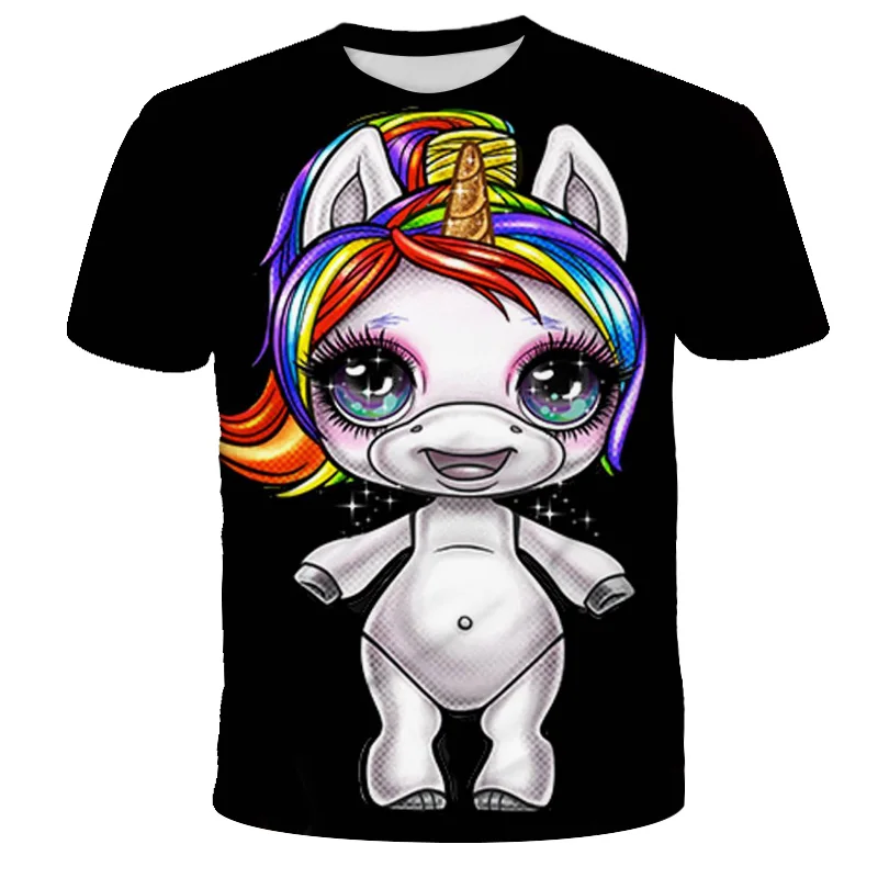 

2021Summer New Round Neck Short Sleeve Top Children's Boy/Girl Kids Funny Cute Casual Cartoon Characters Unicorn T-Shirt