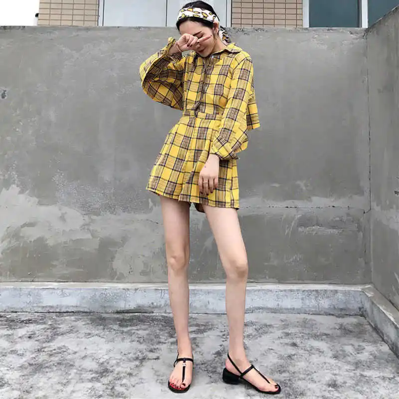 CHICEVER клетчатые комбинезоны с отворотами и рюшами на рукавах открытой спиной