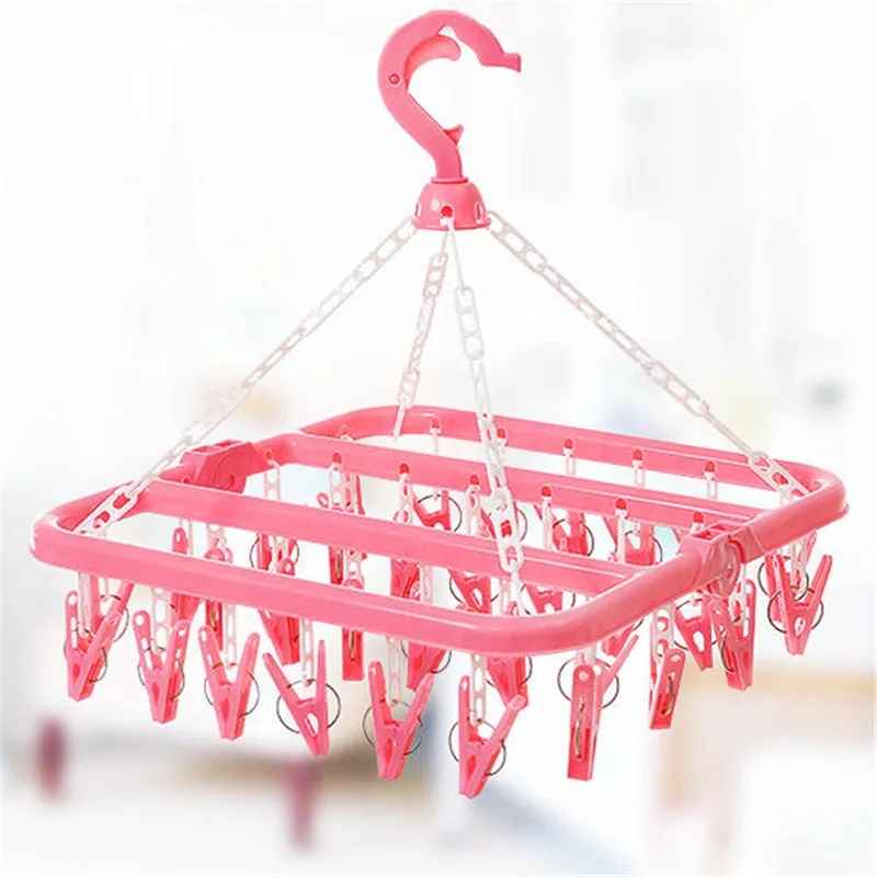 

Multifunctional Drying Rack Sock Holder 32 Clips Portable Socks Cloth Hanger Rack Clothespin Wardrobe Storage Cloth Hangers