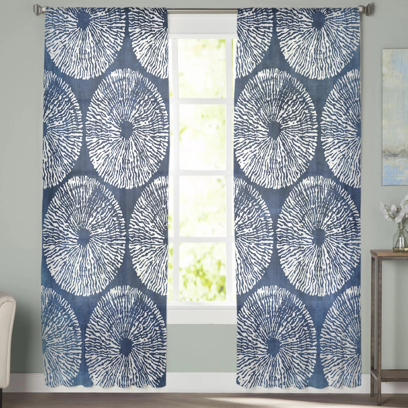 Текстурные прозрачные Занавески цвета индиго для загородного дома шторы из тюля