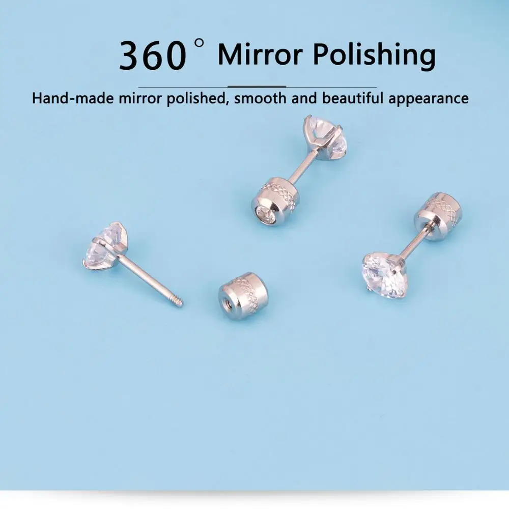 

Stainless steel Stud Earring With Four Prongs Inlaid Zircon Earrings For Women Round Fine Needle Ear Bone Ear Nail Four color