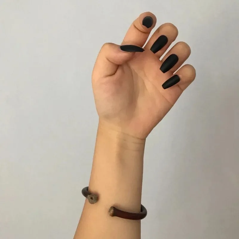 Матовые однотонные Черные накладные ногти в стиле панк 24 шт. черного цвета с