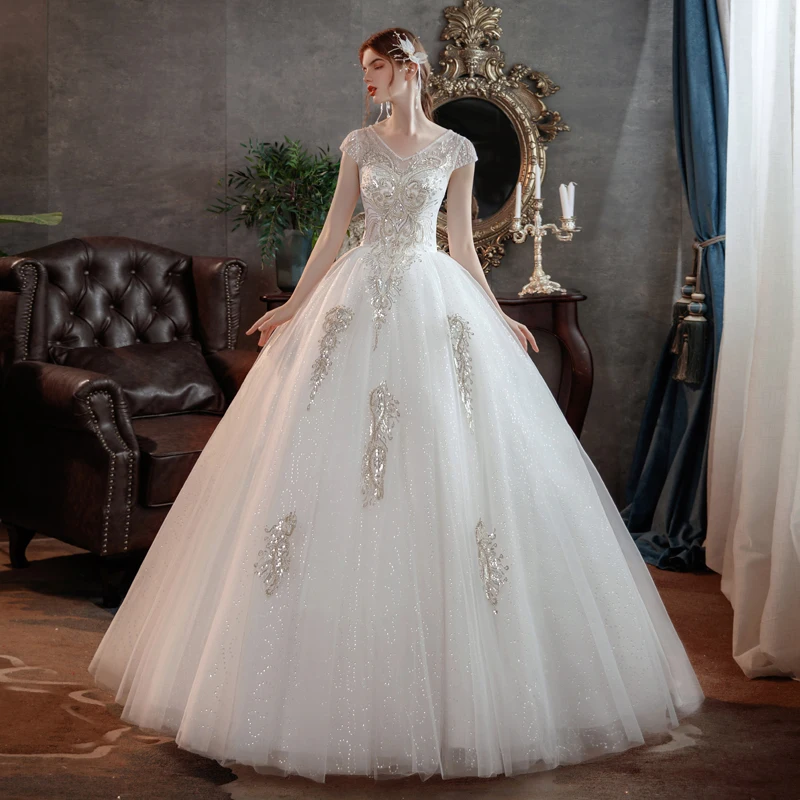 

Wedding Dress 2022 New Bridal Dress V Neck Short Sleeve Ball Gown Wedding Dress Elegant Princess Simple Wedding Dresses