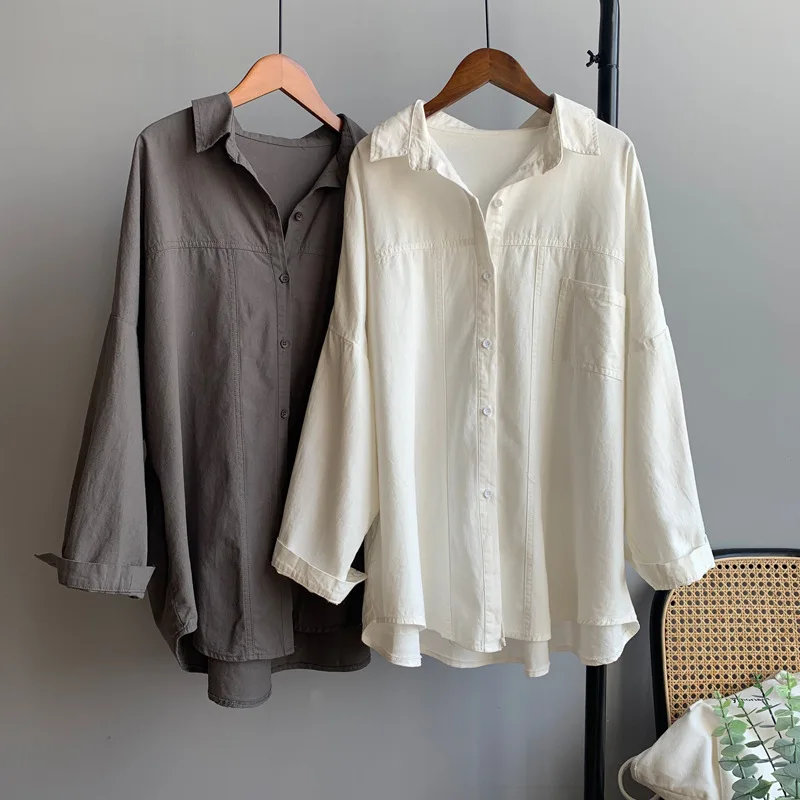 2020 Boyfriend Style Women Blouses Turn Down Collar Oversized Womens Tops And Cotton White Shirt Blusas Roupa Feminina |