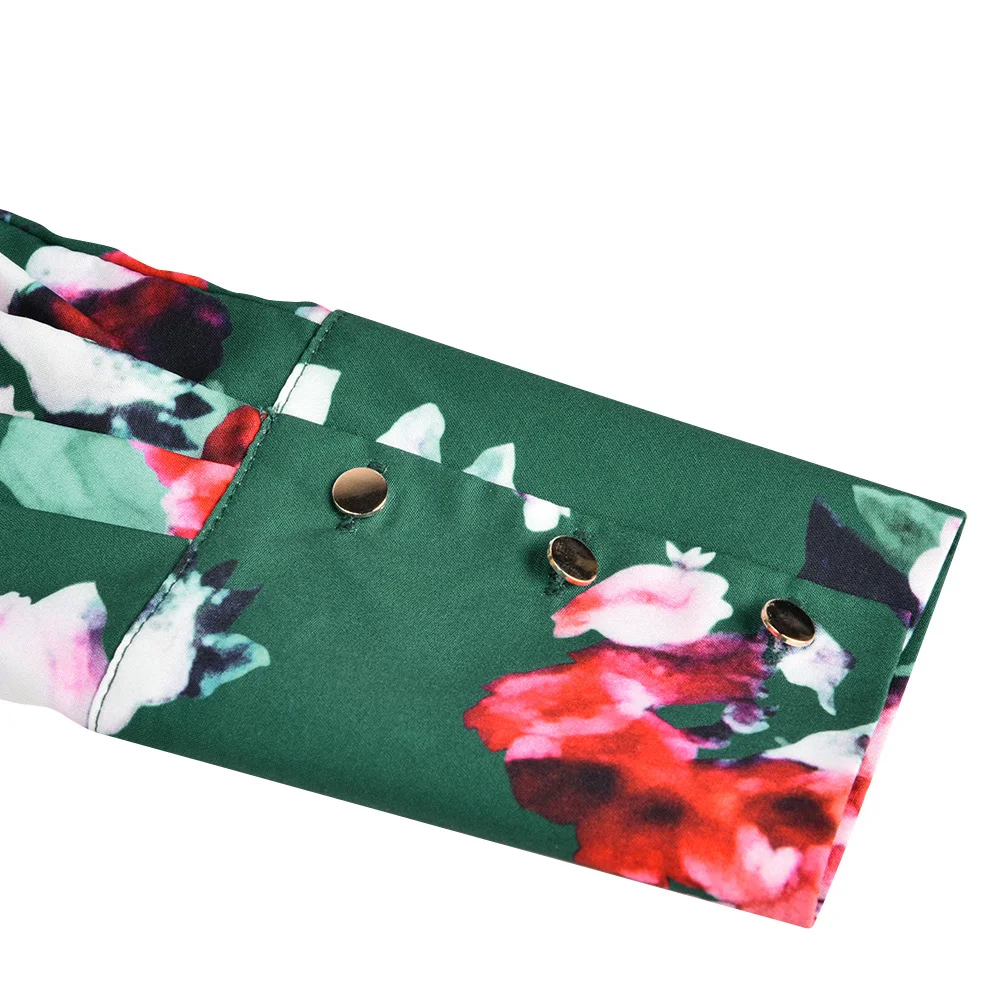 Винтаж рубашки блузка Для женщин 2020 Цветочный принт блузки отложной воротник в