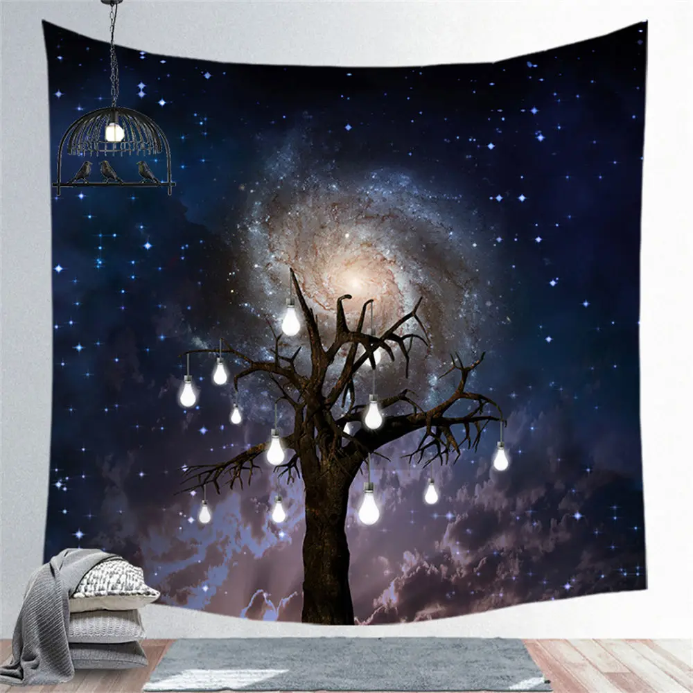 

Custom Fashion Trees Starry Sky Tapestry Hippie Tapestries Wall Art Decor Hanging Fabric Living Ceiling Room CGT004