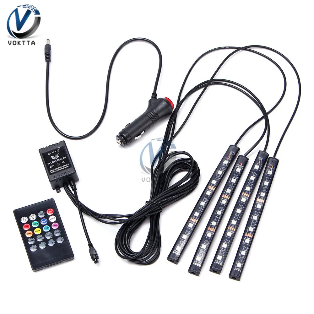 Auto RGB Color 9 LED Strip Light Car Interior Atmosphere Wireless Music Control Automatic Controller One for Four | Освещение