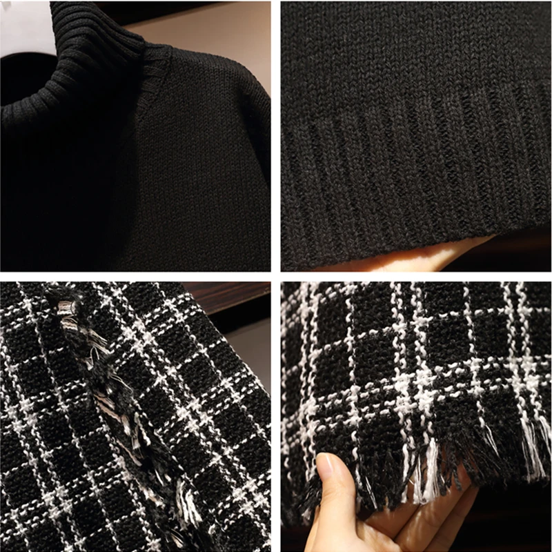 Женский пуловер размера плюс комплект из 2 предметов Осень зима черный плотный