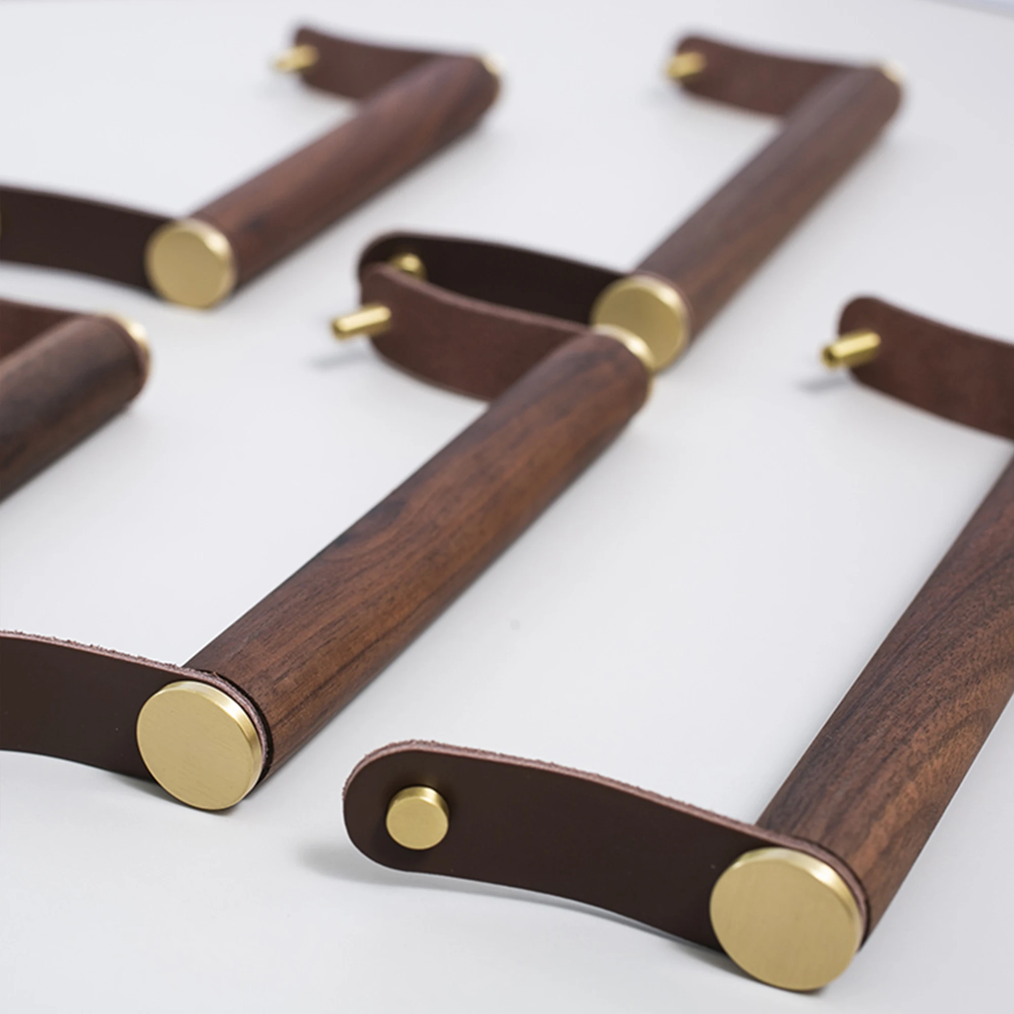 Деревянные регулируемые мебельные ручки Длинные для шкафа и ящика кожаные