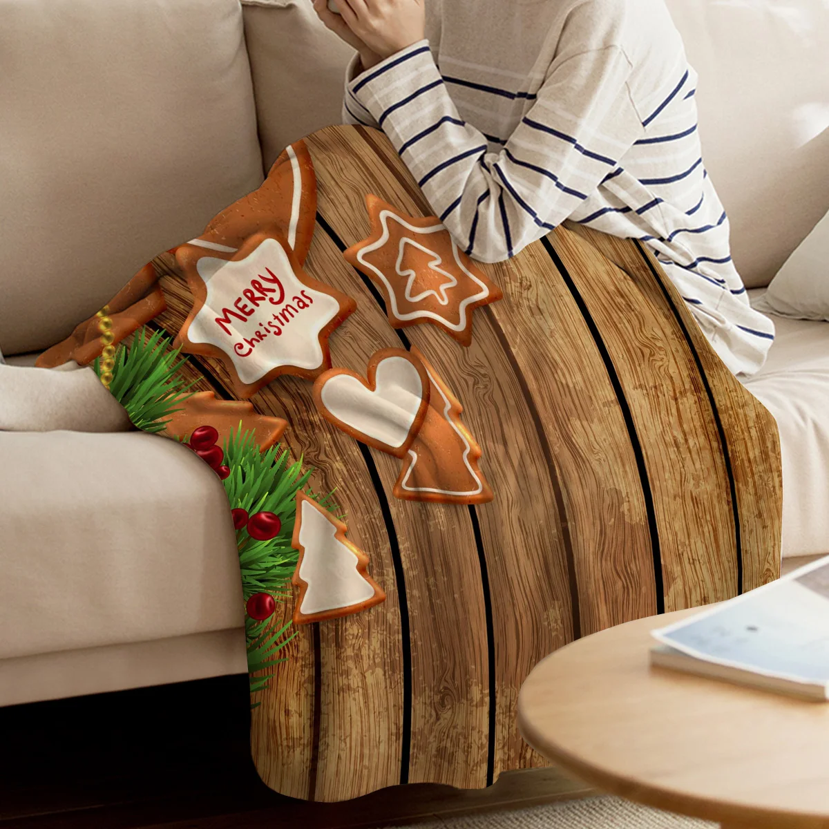 Рождественская елка имбирный печенье деревянная доска печатное фланелевое