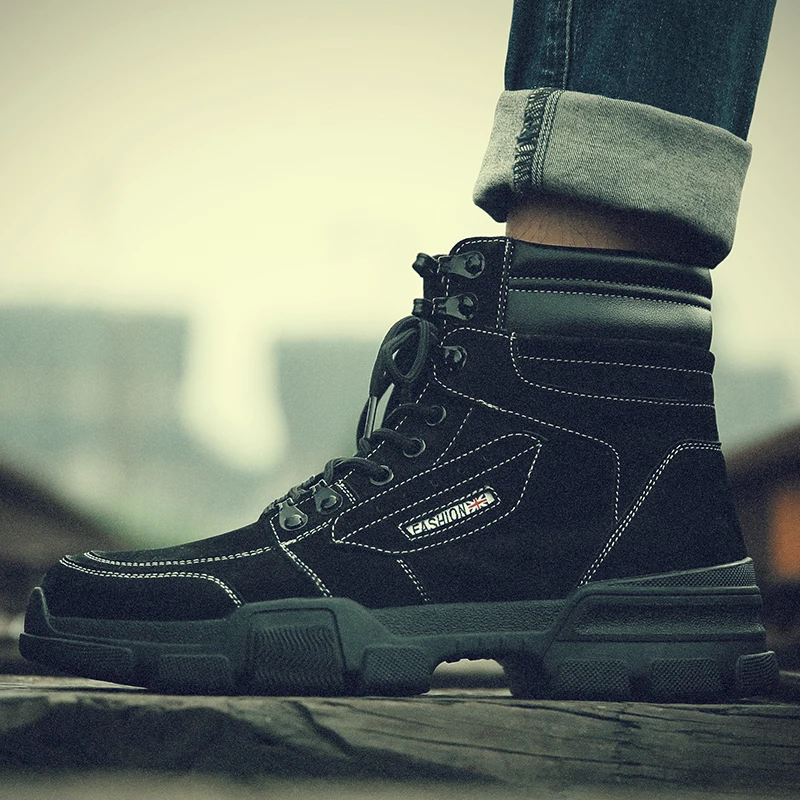 

Misalwa Genuine Pig Leather Western Casual Boots Men Vintage Combat Boots Winter Heat Insulation Military Work Men's Shoes