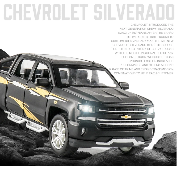 Ограниченная Chevrolet Silverado 4x4 1:32 модель автомобиля Diecasts игрушечный автомобиль звуковой светильник оттягивающий назад детские игрушки автомобиль Рождество