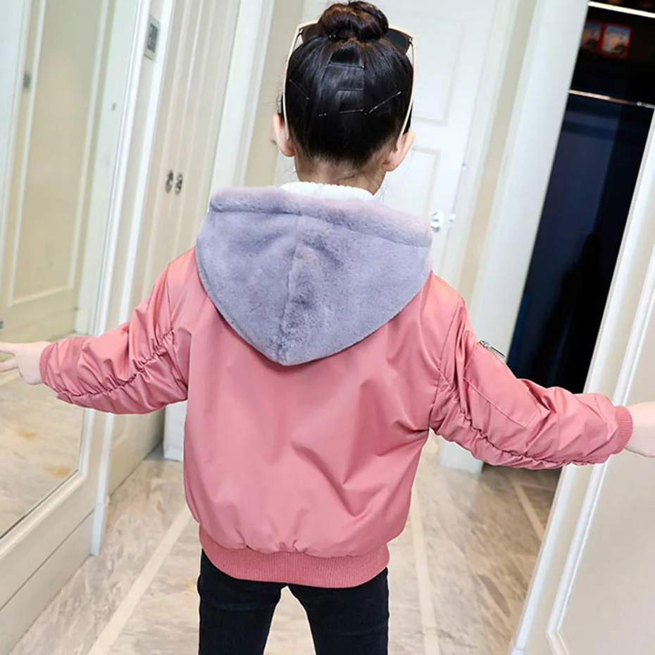 Пальто для девочек плотное теплое пальто худи детская верхняя одежда с меховым