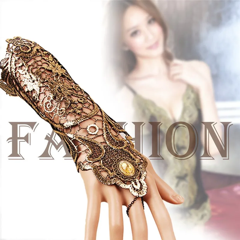 Женские кружевные длинные перчатки без пальцев ажурные браслеты-цепочки