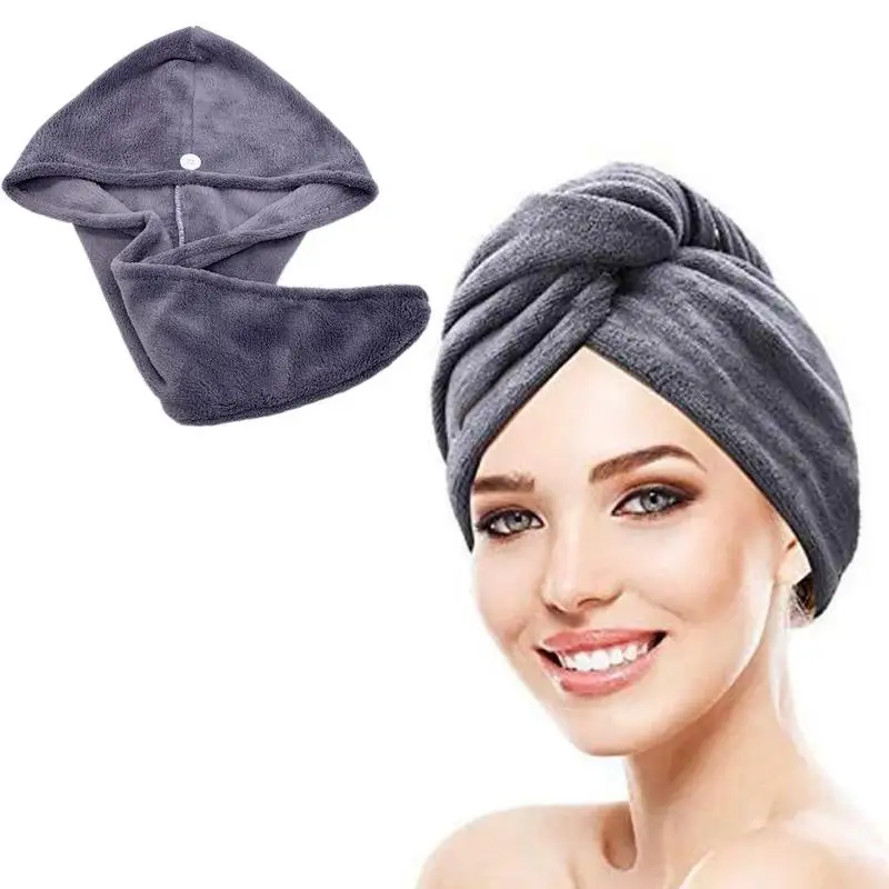 1pc Microfiber Dry Hair Cap 25x65cm Button Fastening Coral Fleece Thicken Shower Travel Bathing Makeup Supplie Wholesale | Дом и сад