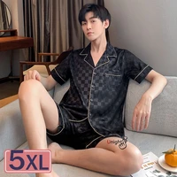 m 5xl 2021 new summer short black plaid silk pajama for men 2pc plus size short set 3xl luxury pijama hombre loungewear homewear