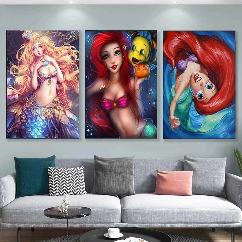 

Wall Art Print Cartoon Mermaid Poster No Frame Picture Disney Princess Sexy Girls Canvas Painting Home Decor Bedside Background