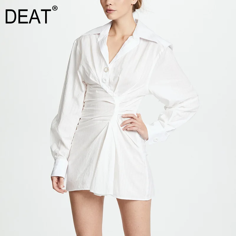 Женское асимметричное платье-рубашка DEAT платье с отложным воротником и