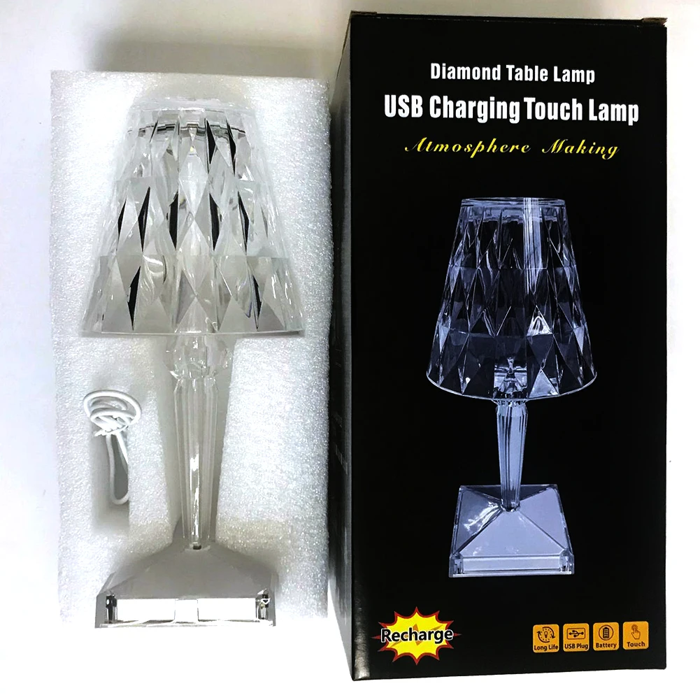 

Diamond Table Lamp USB Rechargeable Decoration Desk Lamps Bedroom Bedside Bar Acrylic Crystal Lighting Fixtures Gift Night Light
