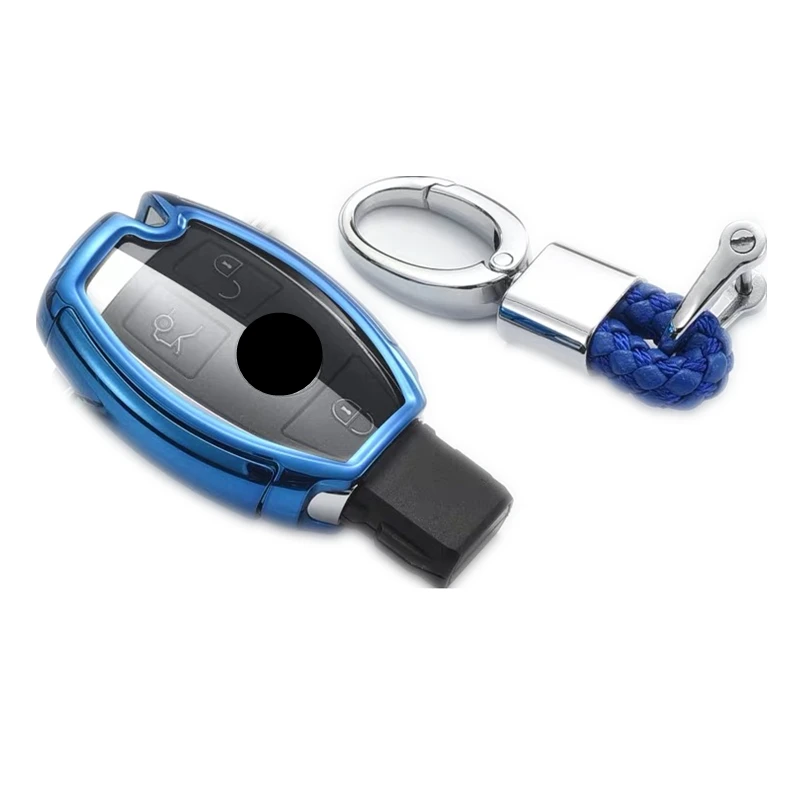 blue with keychain ТПУ чехол для ключей автомобиля для Mercedes Benz W203 W210 W211 W124 W202 W204 W212 W176 AMG аксессуары брелок - Название цвета: blue with keychain