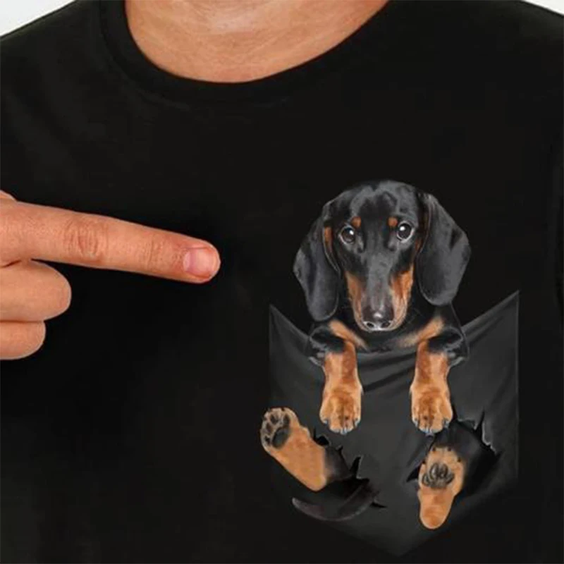 Cotton Pocket T-Shirt Summer German Shepherd Printed T-shirt Men for Women Shirts Tops Funny Cotton Black Tees Drop Shipping