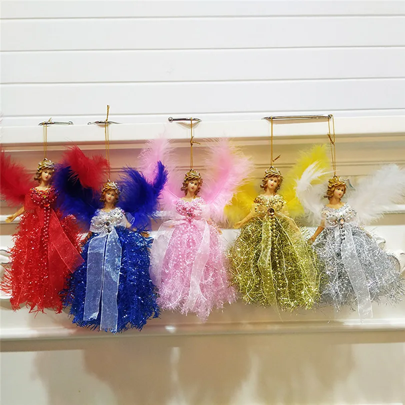 Рождественские украшения для дома рождественские перья кукла ангела подвесные