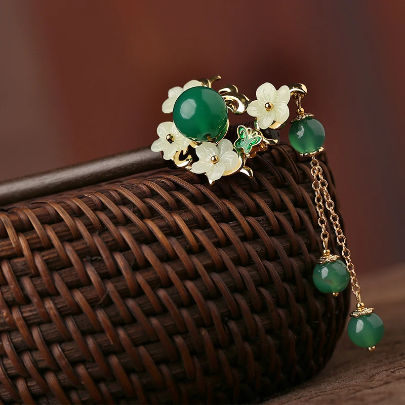 

Заколка для волос, деревянная, с орнаментом, заколка с кисточками, для китайской одежды хан