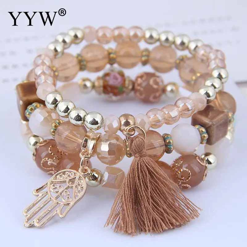 Многослойный этнический женский браслет красочные Seadbeads кисточкой эластичные