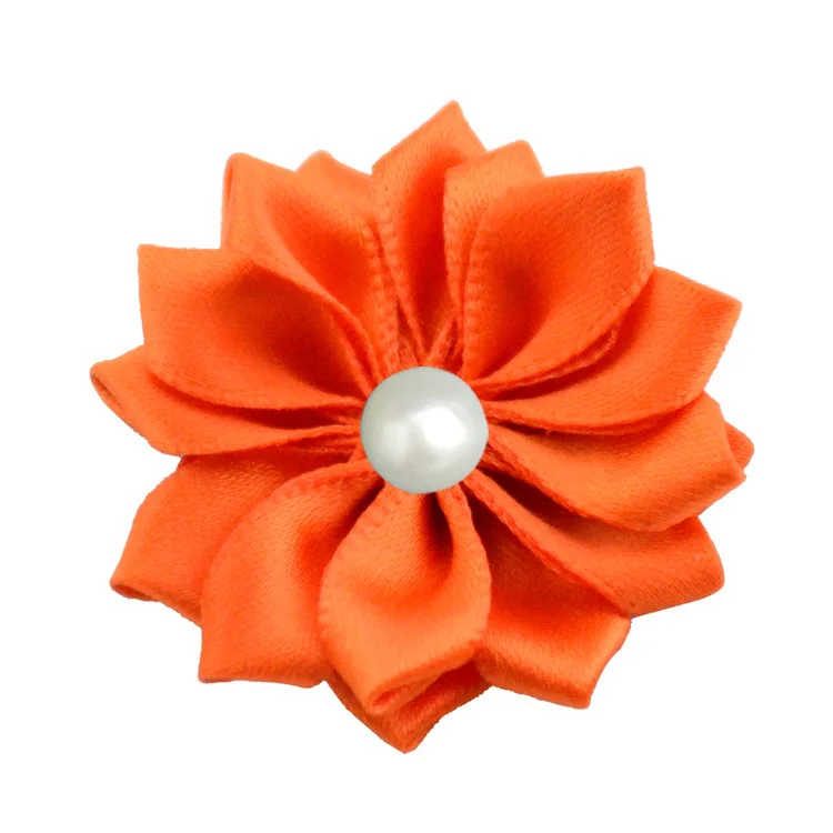 orange Nishine 1," 10 шт./лот 16 Petaled атлас с розочками лента цветы с жемчужной кнопкой используется для повязка на голову" сделай сам "заколки аксессуары для волос - Цвет: orange