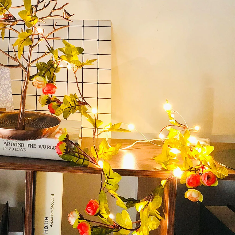 

30LED 5ft Artificial Green Leaf Flowers String Lights, Battery Powered Green Leaf Flower Garland Plant Fairy Light