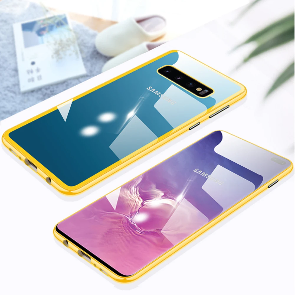 Macaron magnetic suction mobile phone case for Samsung S10plus transparent glass shell galaxy S10E Magneto PC full package | Мобильные