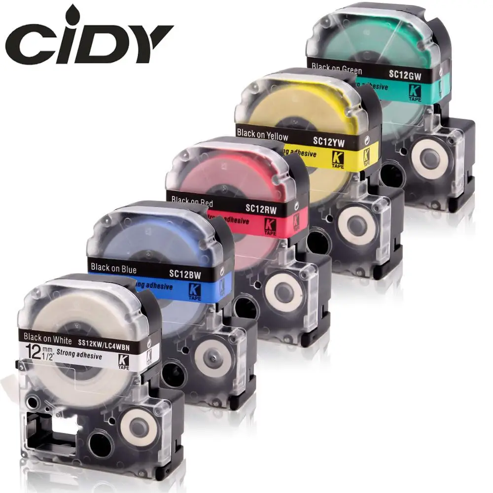 CIDY 5 шт. 12 мм черный на белом SS12KW SC12GW SC12YW SC12BW SC12RW этикетка лента для kingjim/epson принтер этикеток LW300 SR150 LW400