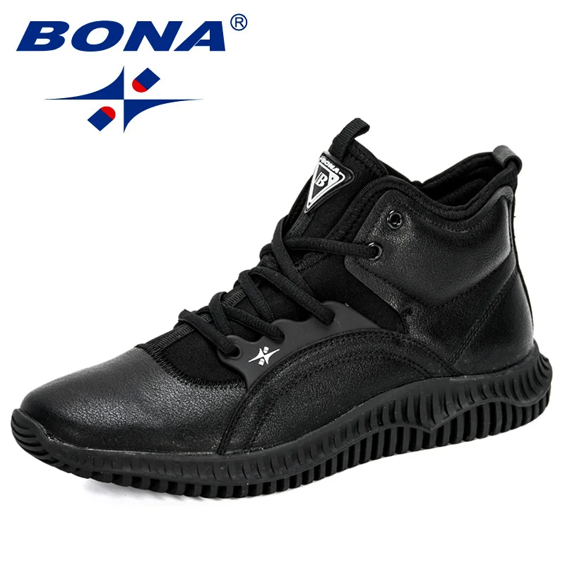 Black BONA/Новинка года; дизайнерские уличные мужские модные кроссовки на шнуровке; сезон осень-зима; обувь на плоской подошве; zapatillas hombre; мужская обувь - Цвет: Black