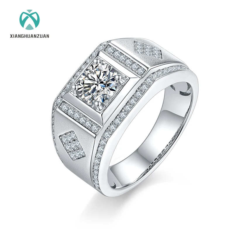

1.0ct Classic Solid 925 Sterling Silver Rings White Gold Color For Men Wedding Luxury Jewelry Personality Ring Pass Diamond Test