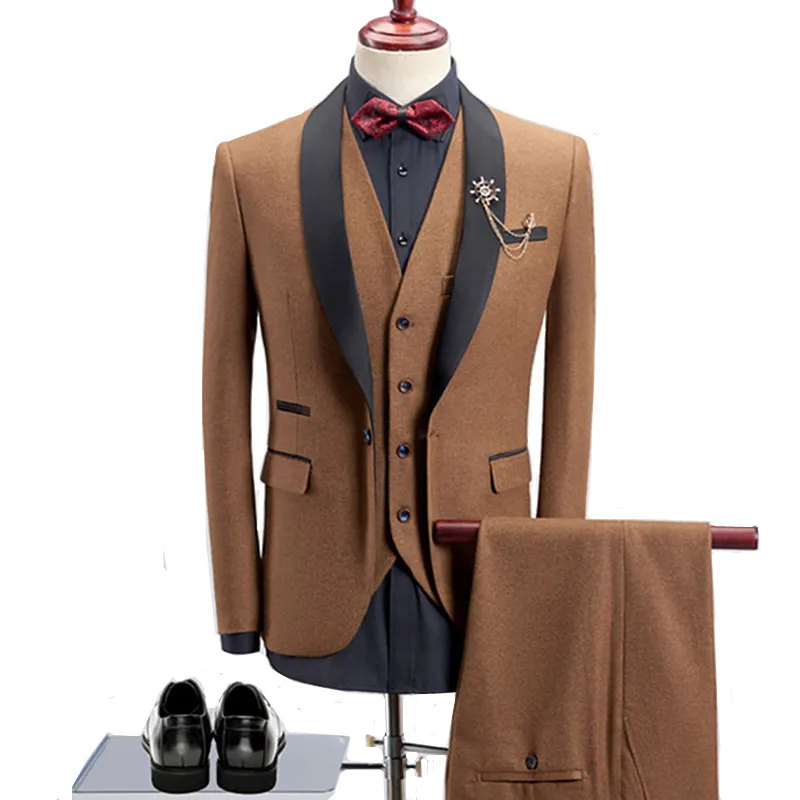

Men High End Business Slim Thick Color 3 Piece Suit Set Coat Vest Pants / Wedding Banquet Gentleman Blazers Jacket Coat