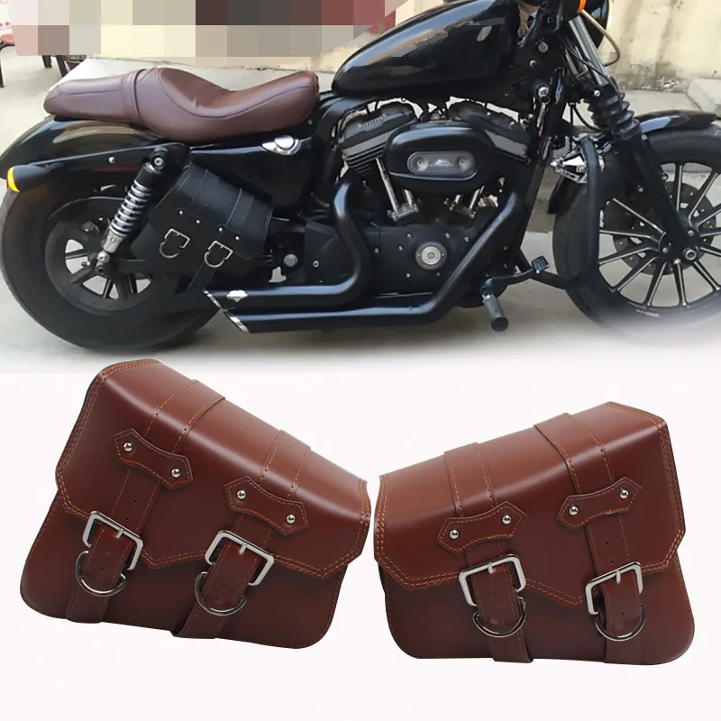 

Motorcycle Saddle Bags PU Leather Retro Tool Luggage Storage Pouch Universal For Harley Sportster Softail Dyna Chopper Bobber