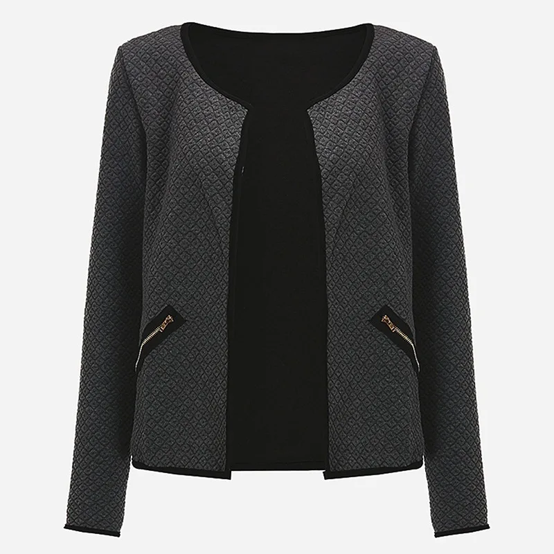

Women's Spring Jacket Women Chaqueta Mujer Pocket Zipper Casual Coat Puls Size Tartan Cardigan Slim Fit Outerwear Autumn Jackets