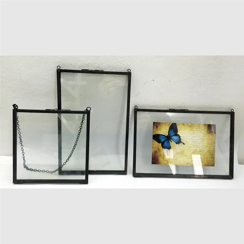 

Modern Copper Glass Picture Frames Geometric Metal Photo Folder Herbarium Creative Art Double Sided Gifts Home Decoration Crafts