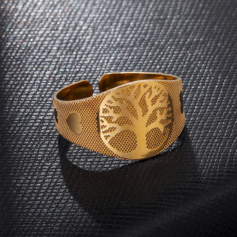 Кольцо женское из нержавеющей стали с деревом жизни регулируемое золотого и