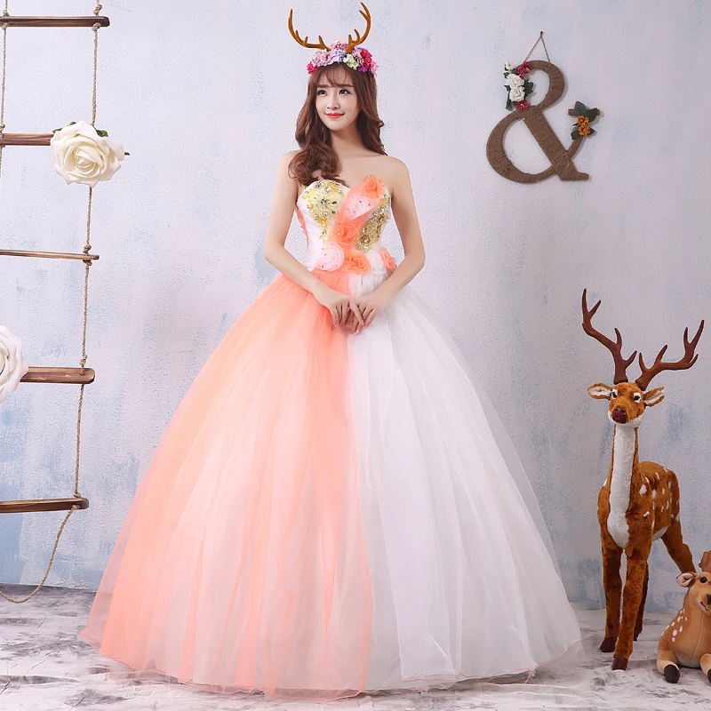 Ярко-розовые милые 16 Бальные платья с аппликацией из бисера Длинное Пышное