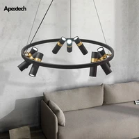 post modern led chandelier circle iron art ceiling hanging lights living dining room kitchen island suspended lighting fixture
